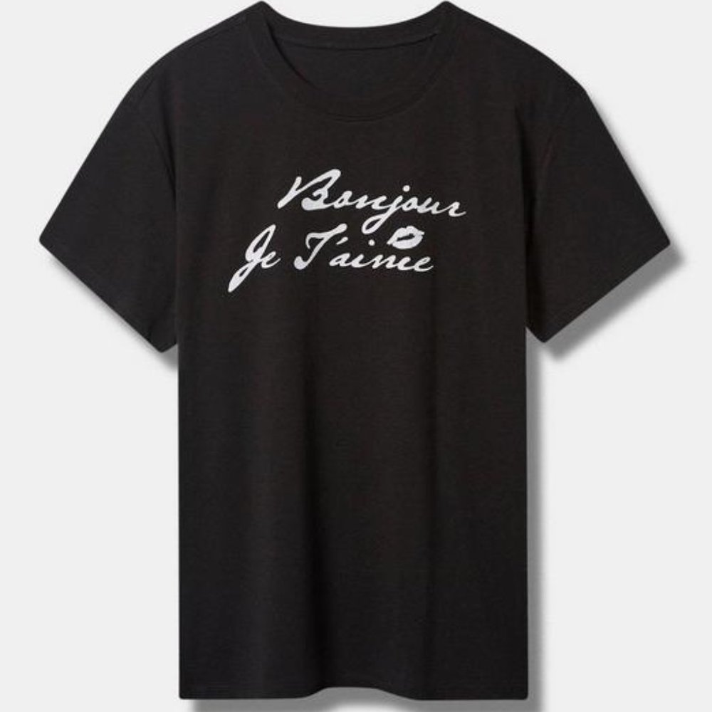 ❤️NWT TORRID TEE BONJOUR JE T'AIME (HELLO, I LOVE YOU) FRENCH GRAPHIC